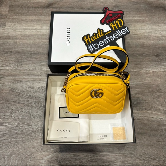 Gucci Yellow Matelassé Leather Mini Camera Bag - Picture 1 of 9